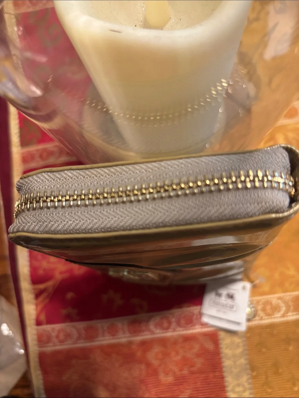 Coach Madison Liquid Gloss Patent Leather Zip-Around Wallet with Logo Plaque